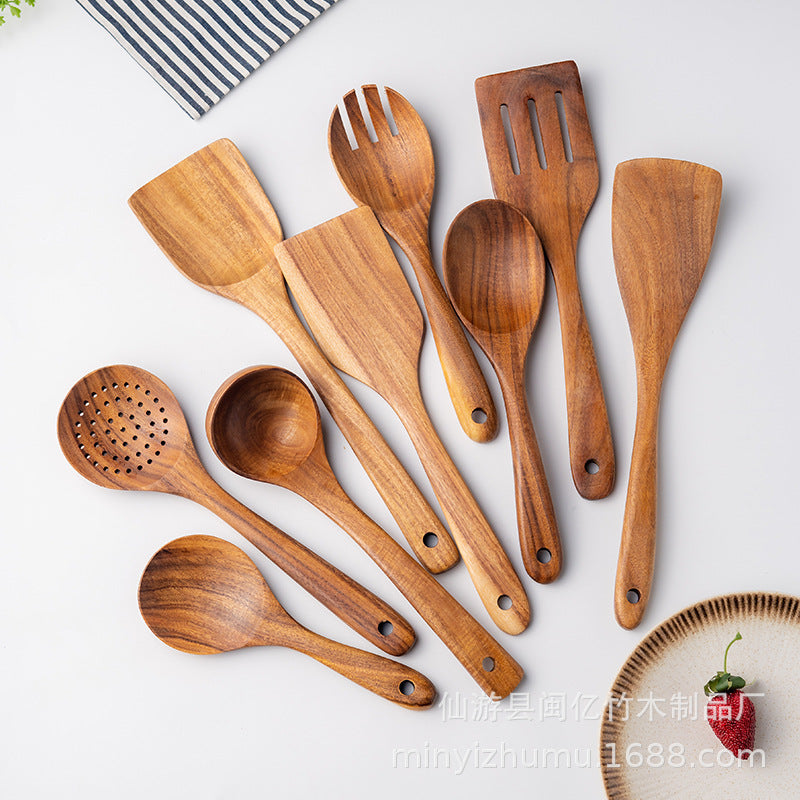 Ensemble de Spatules en Bois Massif Teck 7 pièces