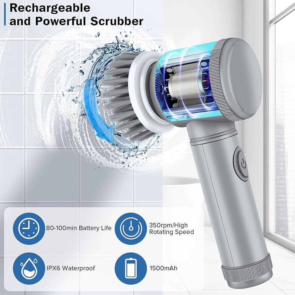 Brosse de nettoyage électrique rechargeable sans fil, nettoyeur à récurer turbo