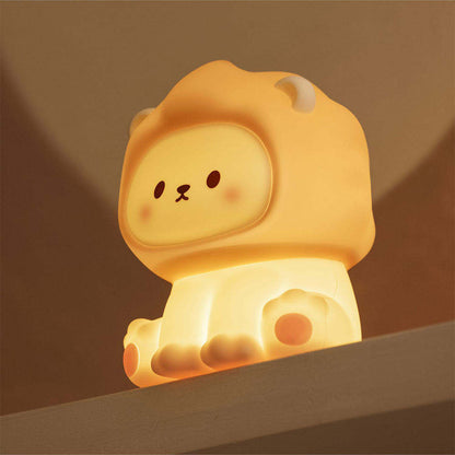 Lampe de nuit mignonne en forme de lion, rechargeable, lumière de sommeil à 3 niveaux de luminosité, lampe de chevet en silicone, veilleuse pour chambre d'enfant