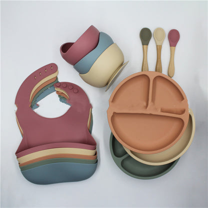 bavoir assiette cuiller bol 4 pièces ensemble en silicone bol pour bébé ensemble d’assiette bavoir