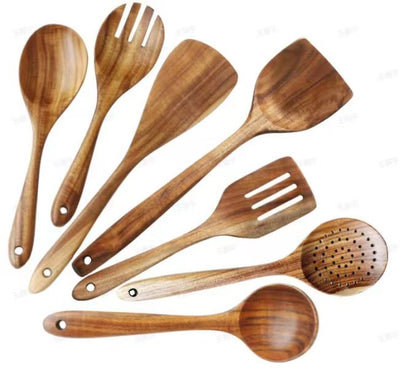 Ensemble de Spatules en Bois Massif Teck 7 pièces