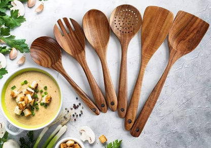 Ensemble de Spatules en Bois Massif Teck 7 pièces