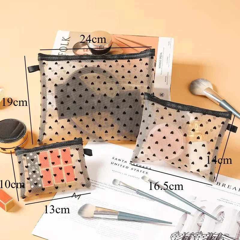 Sac à cosmétiques de voyage pour femmes, 1 pièce, étui de maquillage en maille transparente, pochette de rangement, pochette de rangement décontractée à fermeture éclair, sacs de lavage de toilette