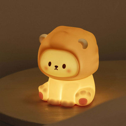 Lampe de nuit mignonne en forme de lion, rechargeable, lumière de sommeil à 3 niveaux de luminosité, lampe de chevet en silicone, veilleuse pour chambre d'enfant